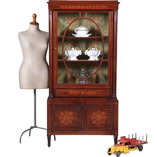 Franse Vitrine met lade en gesloten deurtje prachtig ingeleg, Antiek en Kunst, Antiek | Meubels | Tafels, Ophalen of Verzenden