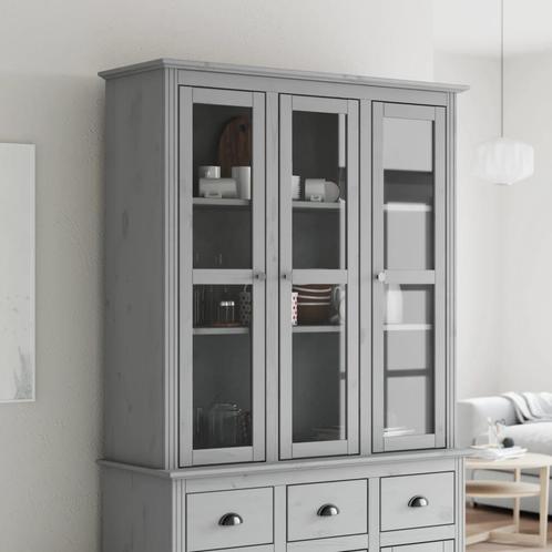 vidaXL Kast met glazen deuren BODO massief grenenhout grijs, Huis en Inrichting, Kasten | Buffetkasten, 25 tot 50 cm, Nieuw, Grenenhout