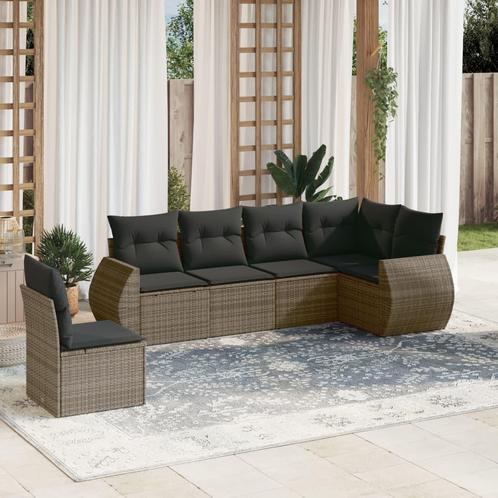 vidaXL 6-delige Loungeset met kussens poly rattan grijs, Tuin en Terras, Tuinsets en Loungesets, Loungeset, Nieuw, Rotan, Verzenden