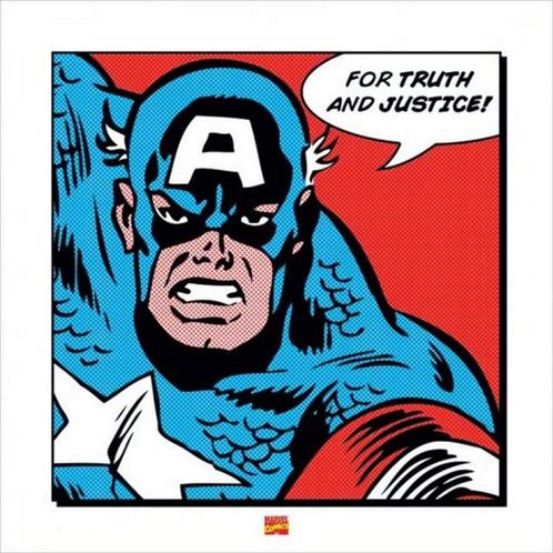 Kunstdruk Captain America For truth and justice 40x40cm, Huis en Inrichting, Woonaccessoires | Schilderijen, Tekeningen en Foto's