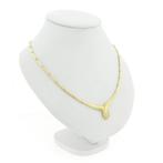 Gouden staafjes schakelcollier met vaste hanger en zirconia, Gebruikt, Overige kleuren, Ophalen of Verzenden, Met edelsteen