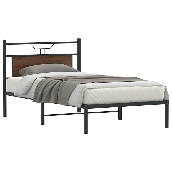 vidaXL Bedframe zonder matras 107x203 cm spaanplaat bruin, Huis en Inrichting, Slaapkamer | Bedden, Bruin, Nieuw, Hout, Eenpersoons