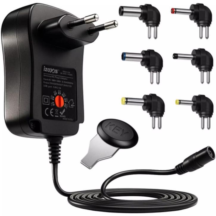 Izoxis Universele Adapter 3–12V met USB & 6 Pluggen – 30, Telecommunicatie, Mobiele telefoons | Telefoon-opladers, Nieuw, Ophalen of Verzenden