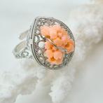 Koraal - Zilver - Ring - Corallo Rosato Inciso, Sieraden, Tassen en Uiterlijk, Antieke sieraden