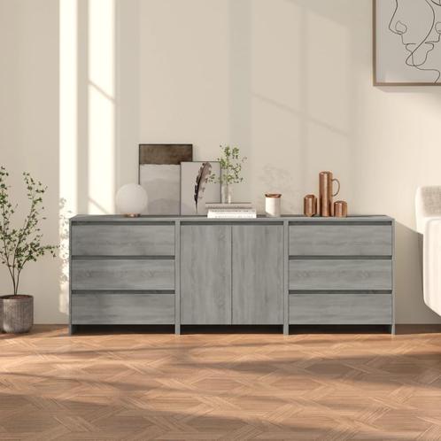 vidaXL 3 st Dressoirs bewerkt hout grijs sonoma eikenkleurig, Huis en Inrichting, Kasten | Dressoirs, Nieuw, Overige houtsoorten