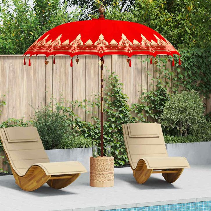 vidaXL Balinese Parasol Rood (210-220) x 260 cm Katoen en, Tuin en Terras, Parasols, Nieuw, 2 tot 3 meter, Verzenden