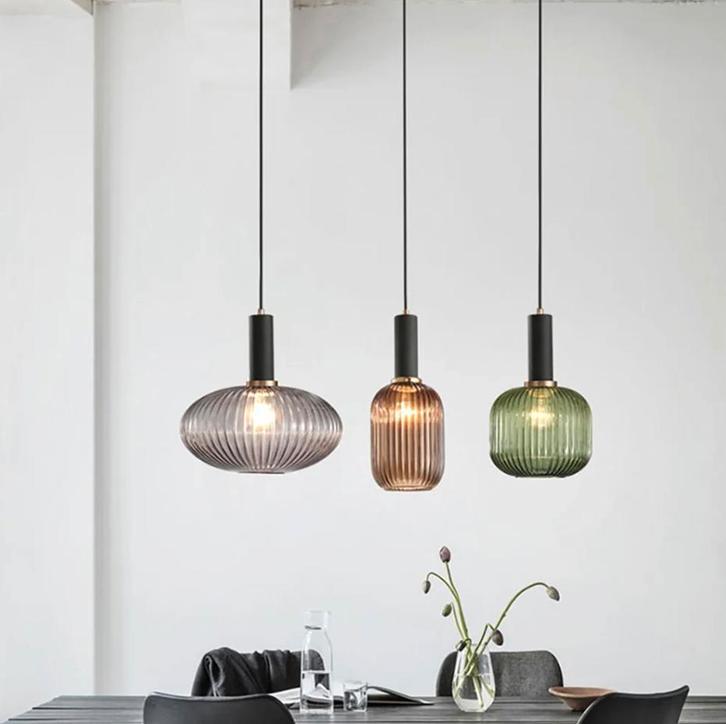 Nordic Glazen Hanglamp – Modern Design in Cognac, Groen, Huis en Inrichting, Lampen | Hanglampen, Nieuw, Verzenden