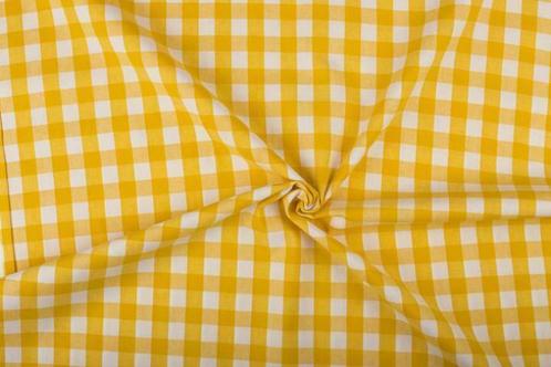 Brabants bont stof geel wit geruit - 18mm geruit, Hobby en Vrije tijd, Stoffen en Lappen, 120 cm of meer, 200 cm of meer, Geel