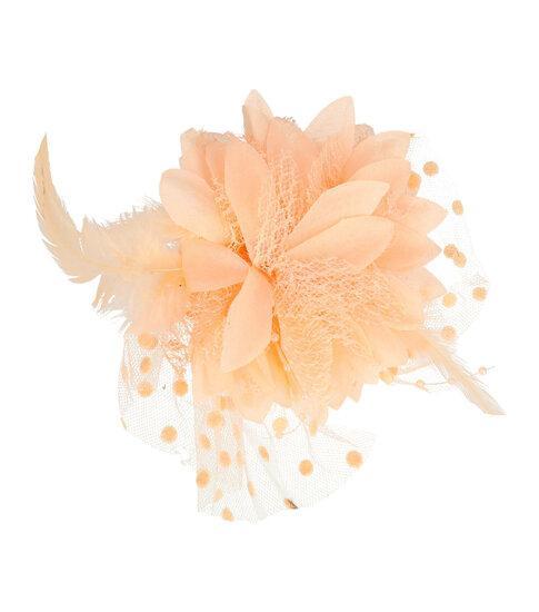 Duckklem XL Bloem 12cm Tule Kralen Veren Zalm Roze, Sieraden, Tassen en Uiterlijk, Uiterlijk | Haarverzorging