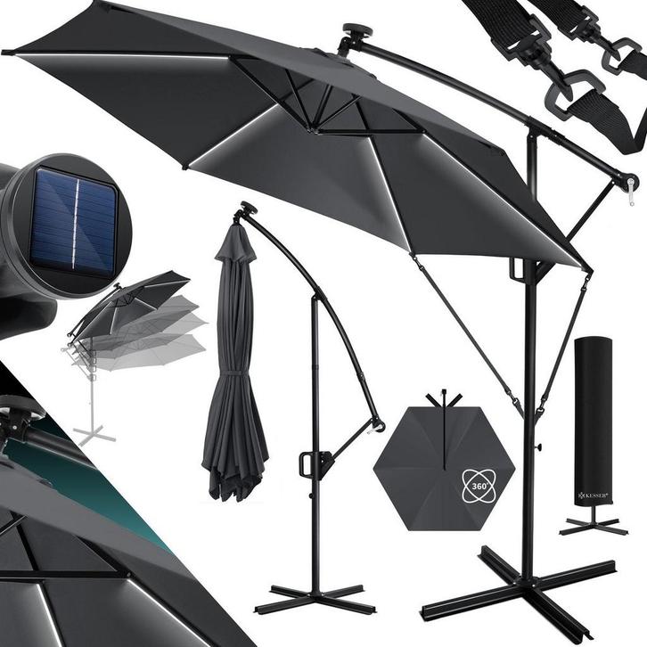 KESSER® Zweefparasol met voet - LED - Ø 3m - 360° Draaibaar, Tuin en Terras, Tuinmeubel-accessoires, Nieuw, Verzenden