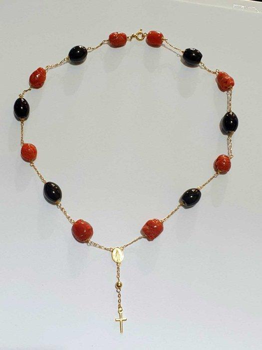 Halsketting - 18 karaat Geel goud, Corallo, Onice nero -, Sieraden, Tassen en Uiterlijk, Kettingen