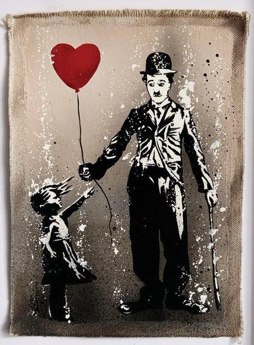 Elisée Skayzoo (1984) - Chaplin et le jeune fille au ballon, Antiek en Kunst, Kunst | Schilderijen | Modern