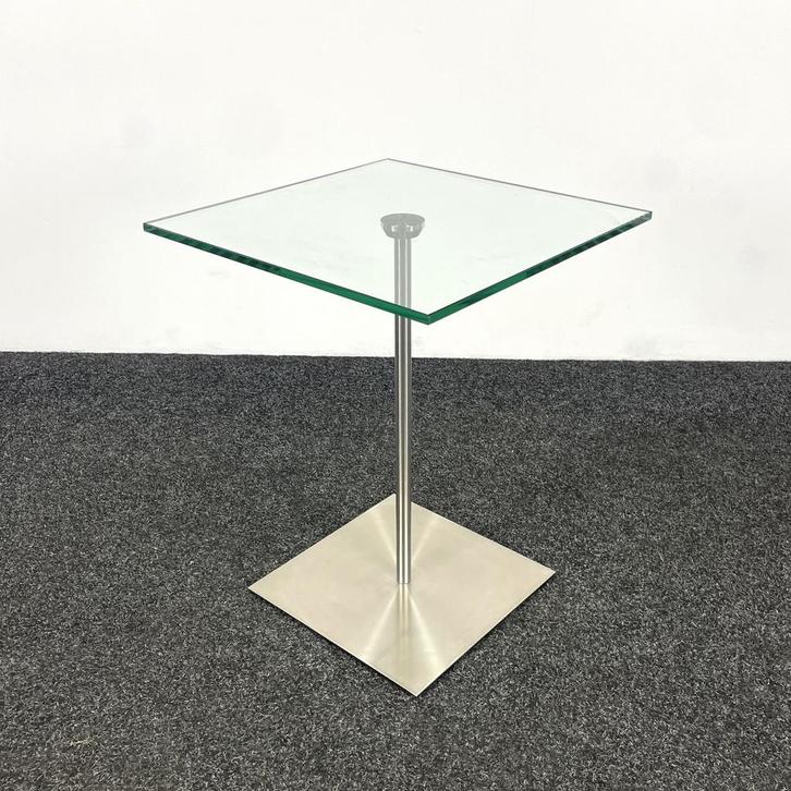 Glazen Bijzettafel - Stalen Onderstel | 40 x 40 cm, Huis en Inrichting, Tafels | Salontafels, Gebruikt, Ophalen of Verzenden