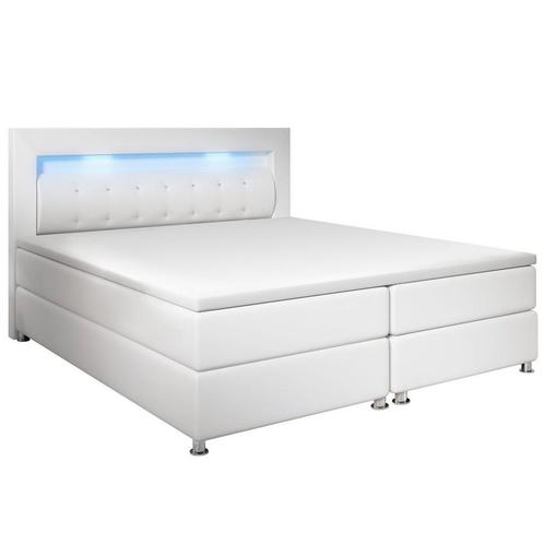 Boxspringbed Montana - 180 x 200 cm - Wit - LED Verlichting, Huis en Inrichting, Slaapkamer | Boxsprings, Nieuw, Verzenden