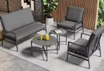 4-delige Tuinset Compleet: Bank, 2 Tafels, Grijze Kussens, Verzenden, Nieuw