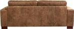 Bruine leren moderne 3-zitsbank - poot hout bruin - Kenia Le, Ophalen of Verzenden, Rechte bank, Modern, 200 tot 250 cm