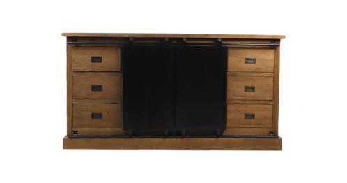 Dressoir Blackburn - Naturel/zwart - Teak/metaal, Huis en Inrichting, Kasten | Dressoirs, 150 tot 200 cm, 25 tot 50 cm, Met lade(s)