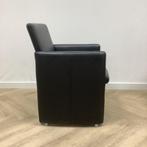 Tweedehands complete set 2x leren fauteuil, zwart - zilver, Huis en Inrichting, Fauteuils, Ophalen of Verzenden, Gebruikt, Leer
