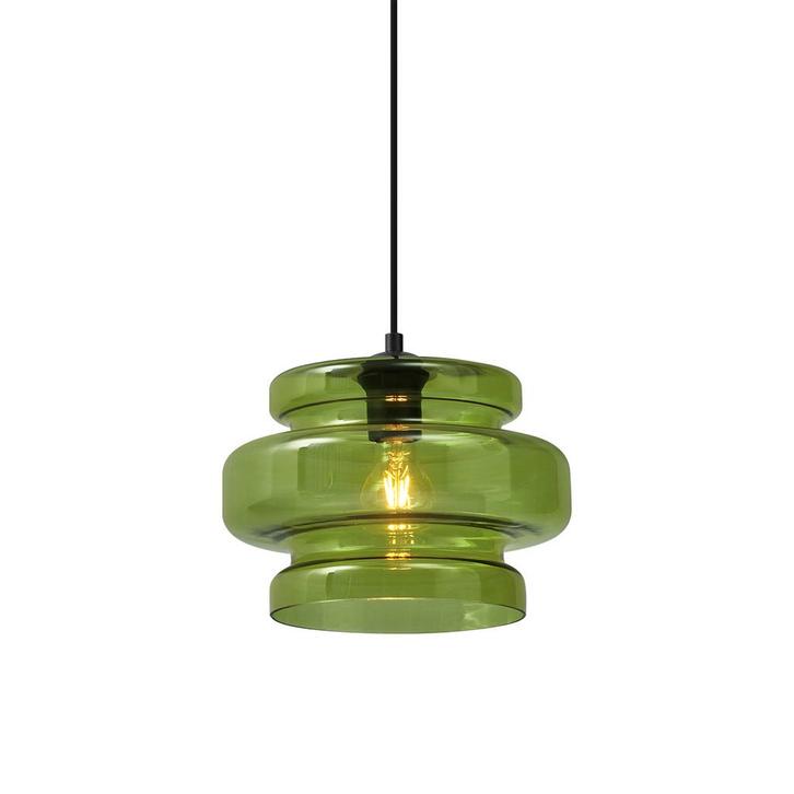 Retro hanglamp zwart met groen glas - Denise, Huis en Inrichting, Lampen | Hanglampen, Nieuw, Glas, Verzenden