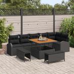 vidaXL 9-delige Tuinbankenset met kussens poly rattan acacia, Verzenden, Nieuw, Rotan