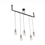Qazqa Industriële 5-lichts hanglamp, zwart met beton, Ophalen of Verzenden, Nieuw in verpakking, Verlichting