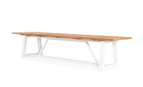Suns Ovada tuintafel wit frame met teak blad 280 x 100 cm |, Tuin en Terras, Tuinsets en Loungesets, Ophalen of Verzenden