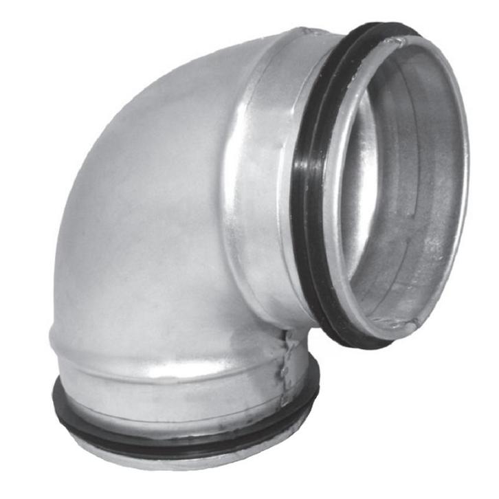 Korte bocht 90º met afdichtingsrubber - geperst - Ø 125mm, Doe-het-zelf en Verbouw, Ventilatie en Afzuiging, Nieuw, Verzenden