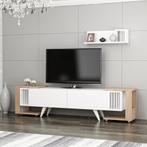 [en.casa] TV meubel met wandplank en 2 bijzettafels Glostrup, Nieuw, Verzenden