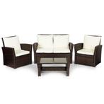 Loungeset Tuin Polyrattan | Bruin Wit | Retourdeal 35% Ko..., 4 zitplaatsen, Rotan, Nieuw, Ophalen of Verzenden