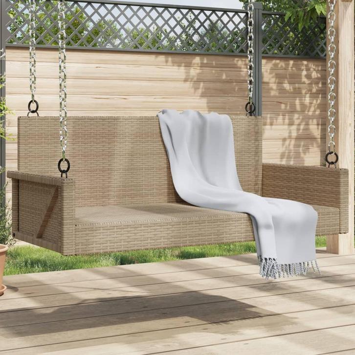 vidaXL Schommelbank 119x56x48 cm poly rattan beige, Tuin en Terras, Tuinbanken, Nieuw, Rotan, Verzenden
