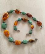 Vintage ketting - Amber, Zilver, turkoois - Nepal/Tibet -
