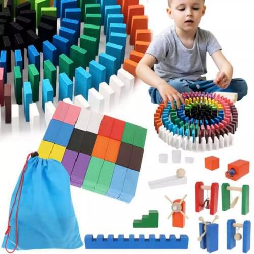 Kruzzel Houten Domino Knikkerbaan Set - 407 Stukken met D..., Kinderen en Baby's, Speelgoed | Overig, Nieuw, Ophalen of Verzenden