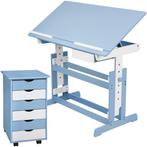 Bureau in hoogte verstelbaar en verrijdbare ladekast - blauw, Verzenden, Nieuw