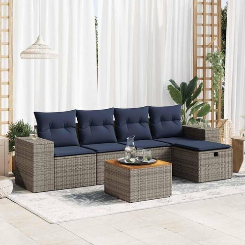 vidaXL 6-delige Loungeset met kussens poly rattan grijs, Tuin en Terras, Tuinsets en Loungesets, Loungeset, Nieuw, Rotan, Verzenden