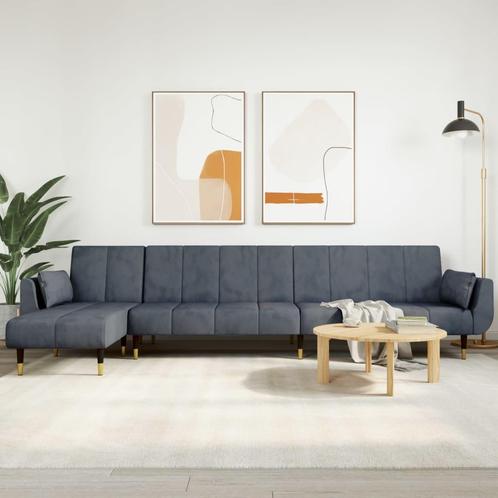 vidaXL Slaapbank L-vormig 275x140x70 cm fluweel donkergrijs, Huis en Inrichting, Banken | Bankstellen, Nieuw, Minder dan 150 cm