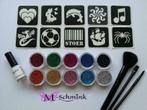 Glittertattoo set groot incl 10 sjablonen tattoo glitter, Nieuw, Feestartikel, Verzenden