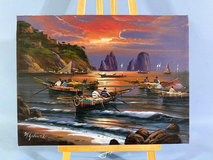 Mario Galanti (XX) - Tramonto sul Mare, Antiek en Kunst, Kunst | Schilderijen | Klassiek
