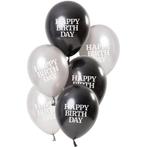 Ballonnen Happy Birthday Gloss Zwart/Zilver (6st), Hobby en Vrije tijd, Nieuw, Ophalen of Verzenden