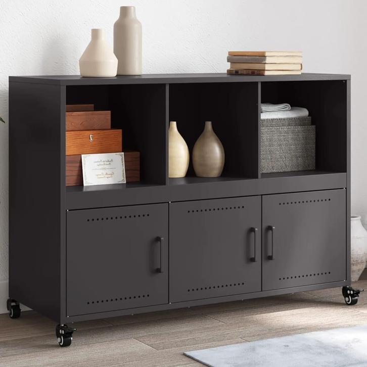 vidaXL Dressoir 100,5x39x72 cm staal zwart, Huis en Inrichting, Kasten | Dressoirs, 25 tot 50 cm, Nieuw, 100 tot 150 cm, Metaal