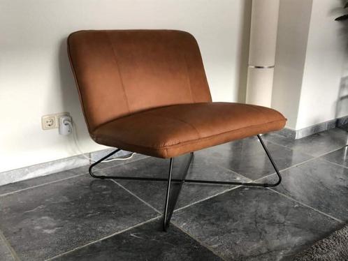 Leren fauteuil zonder armleuning met kruisframe - bruin leer, Huis en Inrichting, Fauteuils, 75 tot 100 cm, 75 tot 100 cm, Nieuw