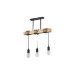 Landelijke Hanglamp Hout | 50CM | 3 x E27 fitting | Zwart, Huis en Inrichting, Lampen | Hanglampen, Nieuw, Ophalen of Verzenden