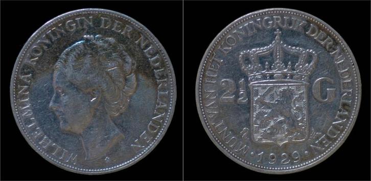 Netherlands Wilhelmina I 2 1/2 gulden(rijksdaalder)1929 z..., Postzegels en Munten, Munten | Europa | Niet-Euromunten, Verzenden