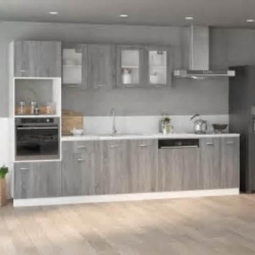 vidaXL Magnetronkast Lyon 60x57x207 cm bewerkt hout grijs, Huis en Inrichting, Keuken | Keukenelementen, Grijs, Nieuw, Verzenden