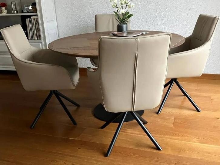 Set van 4 leren eetkamerstoelen - draaibaar - crème kleur, Huis en Inrichting, Stoelen, Nieuw, Leer, Ophalen of Verzenden