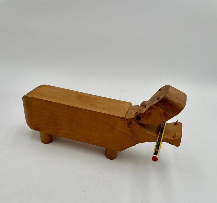 sculptuur, Articulated Hippopotamus in Natural Wood, Antiek en Kunst, Curiosa en Brocante