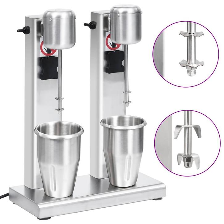 vidaXL Milkshake mixer met dubbele bekers roestvrij staal 2, Witgoed en Apparatuur, Overige Witgoed en Apparatuur, Nieuw, Verzenden