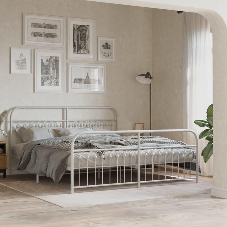 vidaXL Bedframe met hoofd- en voeteneinde metaal wit 183x203, Huis en Inrichting, Slaapkamer | Bedden, Wit, Nieuw, Metaal, Tweepersoons