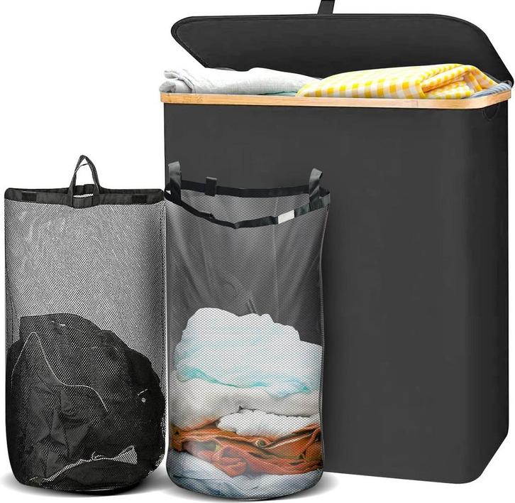 Lugia Wasmand 2 Waszakken 141L - Natuurlijk Bamboe - Wasmand, Huis en Inrichting, Badkamer | Badtextiel en Accessoires, Nieuw