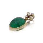 Hanger Vintage 18kt geelgouden cabochon smaragd en diamant