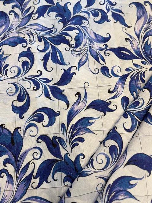 Mediterrane stof Vietri patroon koningsblauw tegelmotief,, Antiek en Kunst, Antiek | Kleden en Textiel